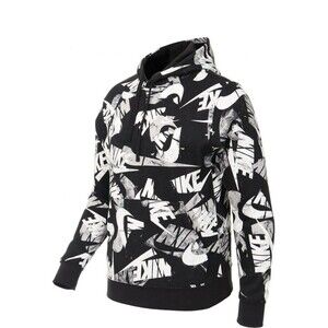 Nike Swoosh Hoodie White black print DM6881-010 Large